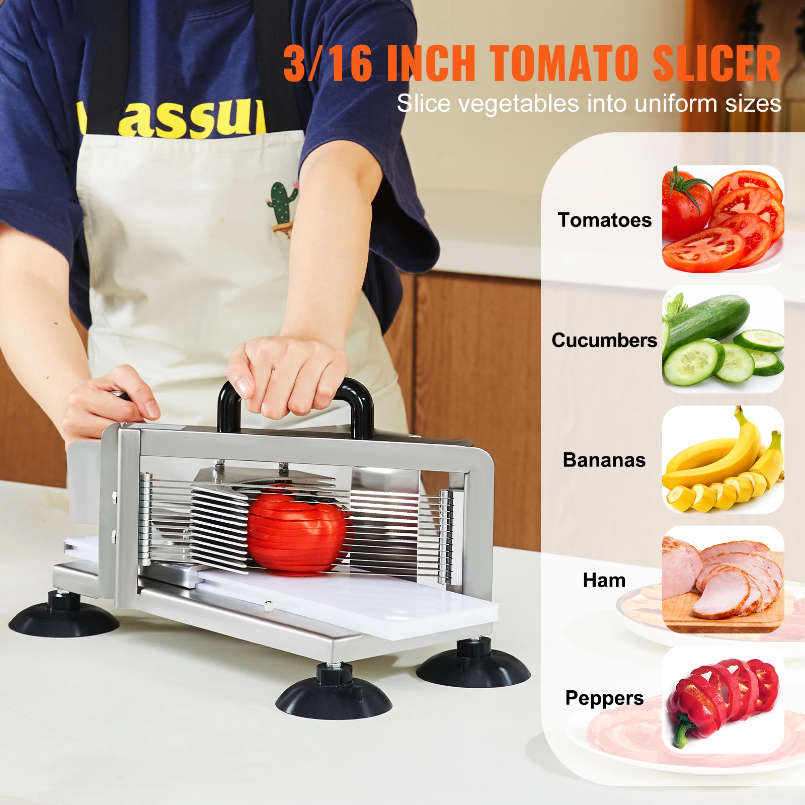 SucceBuy Tomato Slicer 3/16 inch Tomato Cutter Slicer Stainless Steel Heavy Duty Tomato Slicer Machine, Manual Tomato Slicer 2