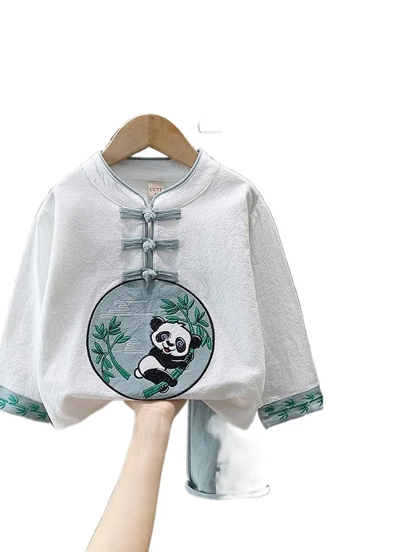 

Осень 2023, новогоднее платье Hanfu для мальчиков, Детский костюм Тан в китайском стиле, штаны с длинным рукавом, Весенняя хлопковая ткань