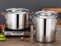 Grande marmite à soupe épaisse en acier inoxydable avec couvercle à poignée, grand seau, baril d'eau, chef domestique, casseroles de cuisine d'occasion 3