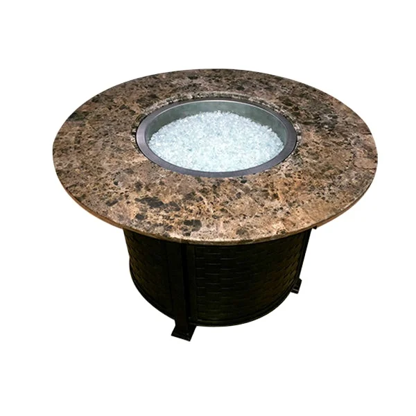Gas Fire Pit Table Marble Top Round Outdoor Propane Fireplace Patio Furniture