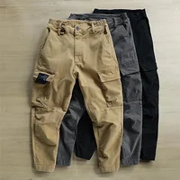 Loose Cotton Work Pants for Men Tactical Casual Trousers with Multiple Pockets Hip Hop Style Loose Fit Chinese Production