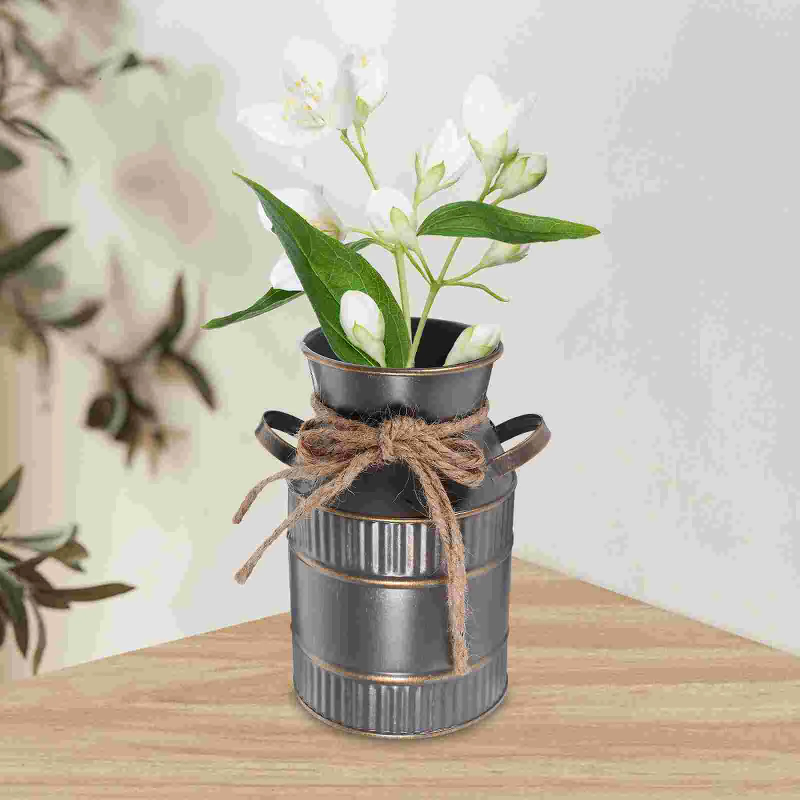 Retro Milk Bottle Vase Decor Handheld Flower Bucket Vintage Rural Iron Arrangement Container Planter Planting 3