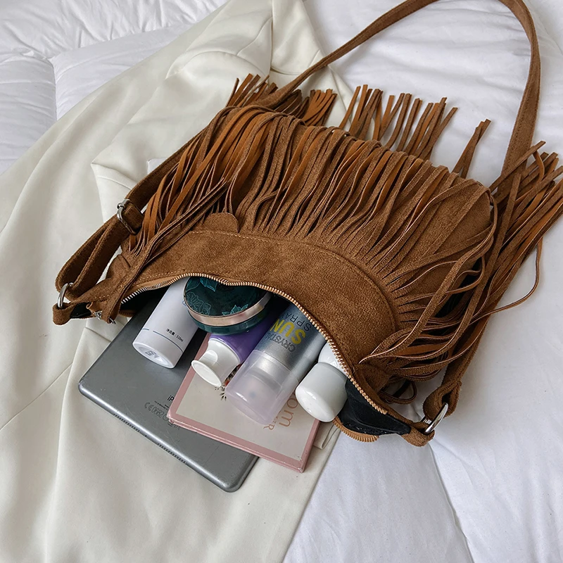 Fashion Tassel Shoulder Bag for Women High Quality Deerskin Armpit Bag Women Retro Purse Crossbody Bag Bohemian Handbag Satchel - Image 5