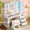 Makeup Vanity Desk with Sliding LED Lighted Mirror, 47.2"W Large Vanity Desk with Drawers, Shelves and Side Storage, 4