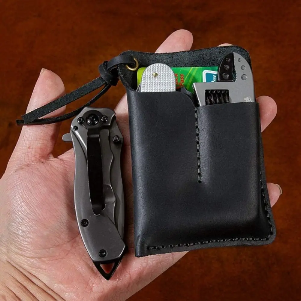  가죽 가죽 EDC 주최자 벨트 클립 블랙/브라운 야외 도구 주머니 수제 다기능 EDC 파우치 포켓