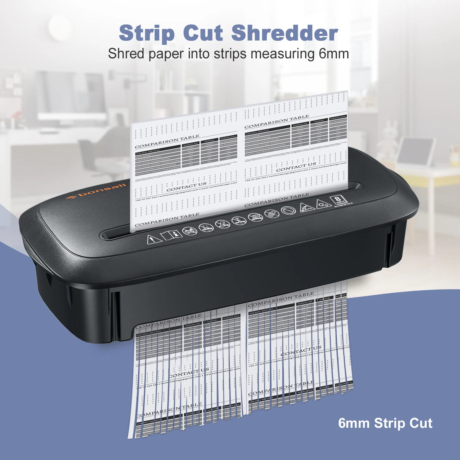 Bonsaii Paper Manual Reversal 8-Sheet Strip Cut Shredder Home Use CD/Credit Card Shredder Machine 3.4 Gallons paper shredder paper cutting machine