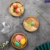 Wooden Dessert Plate Cake Stand Small Cake Tray with Glass Dome Lid Fruit Display Serving Tray Party Supplies 6