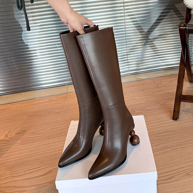 High Boots Ladies Slip On European Style Designer Shoes Elegant Heel Winter Mid Calf Boots  Pointed ToeSpring Autumn Woman Boots