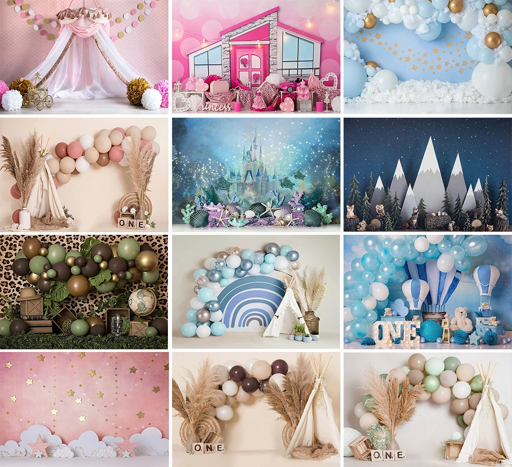 Mehofond Photography Background Pink Floral Balloon Baby Girl Boy First Birthday Party Cake Smash Portrait Backdrop Photo Studio Photo Backdrop