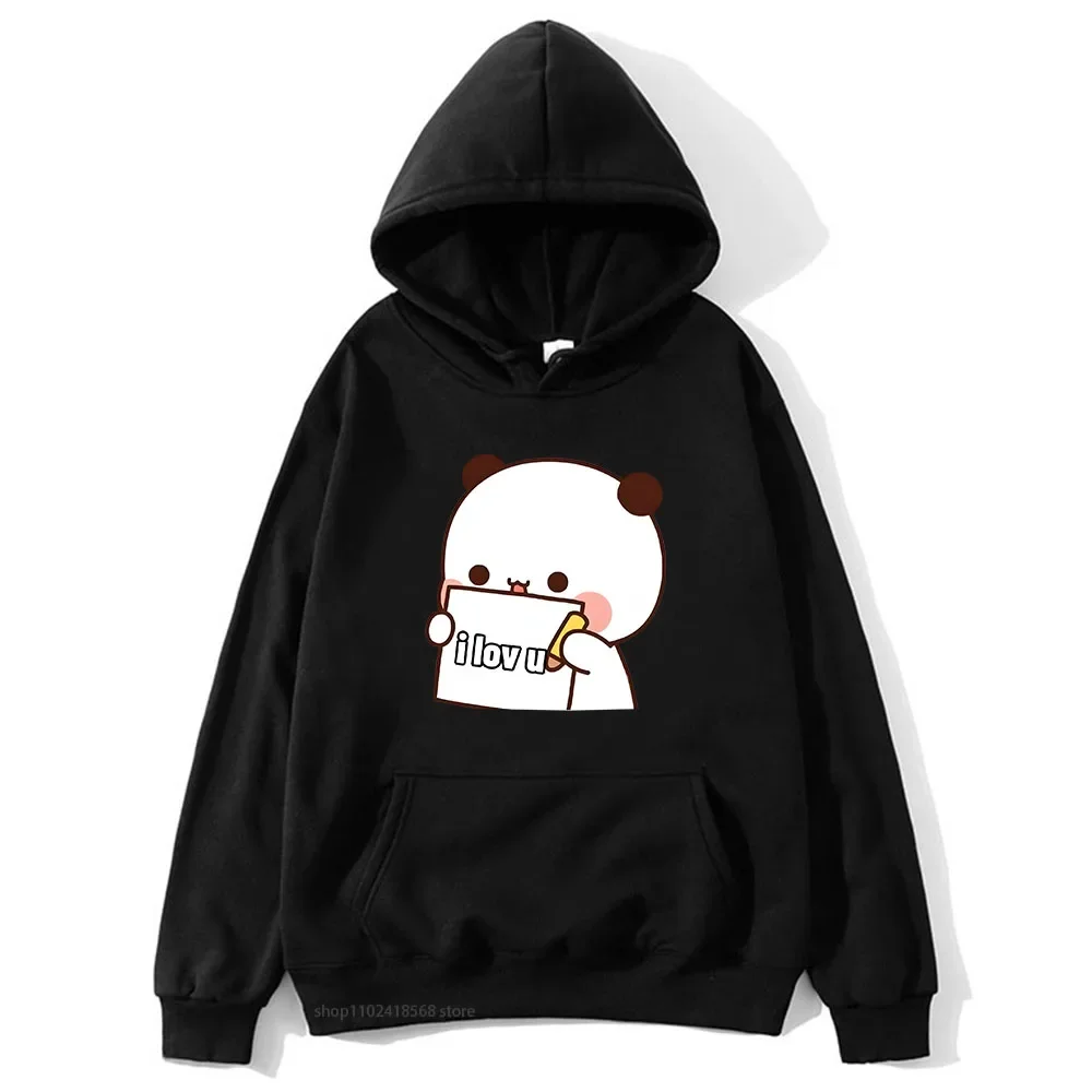 BuBu Panda’s Love Message To DuDu Bear Hoodie Kawaii Cartoon Graphic Sweatshirt Couple Clothes Men Women's Casual Y2k Pullover