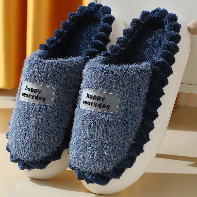 

Winter Slippers Men Fashion Home Slippers Flats Soft Non-Slip Male Indoor Cotton Shoes Warm Fluffy Fur Man House Slipper Slides