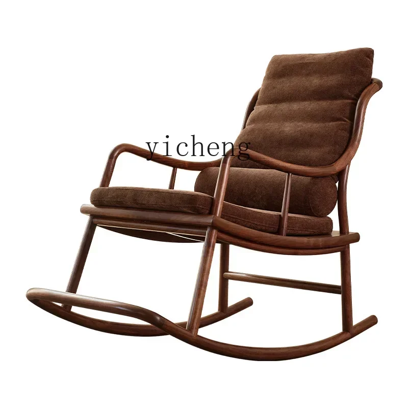 

XL Black Walnut Wooden Rocking Chair Wood Recliner Home Cushion Rocking Chair Leisure Chair