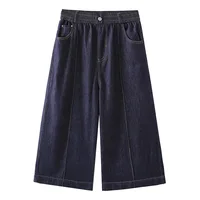 100KG Summer New Casual High Waiste Thin Lyocell Denim Capri Pants Plus Size Women Wide Leg Jeans 448