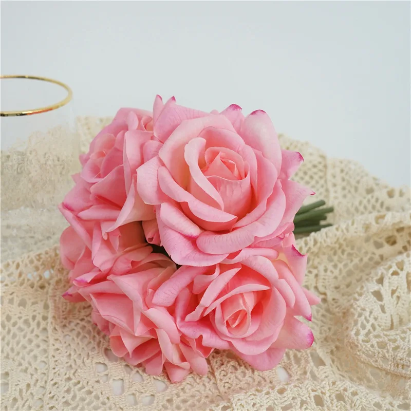 5-Stiele/Bündel, feuchtigkeitsspendende Rose, fühlt sich echt an, künstliche Blumen, Brautstrauß, Hochzeit, Party, Heimdekoration, Rosen, Blumen