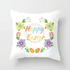 45x45cm Happy Easter Cushion Cover Spring  Home Decorative Flower Garland Rabbit  Egg Print Pillow Case 5