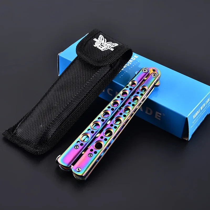 Stainless Steel Colorful Butterfly Knifes Portable Training Knife Outdoor Camping Butterfly Comb Practice Blunt Tools Dropship