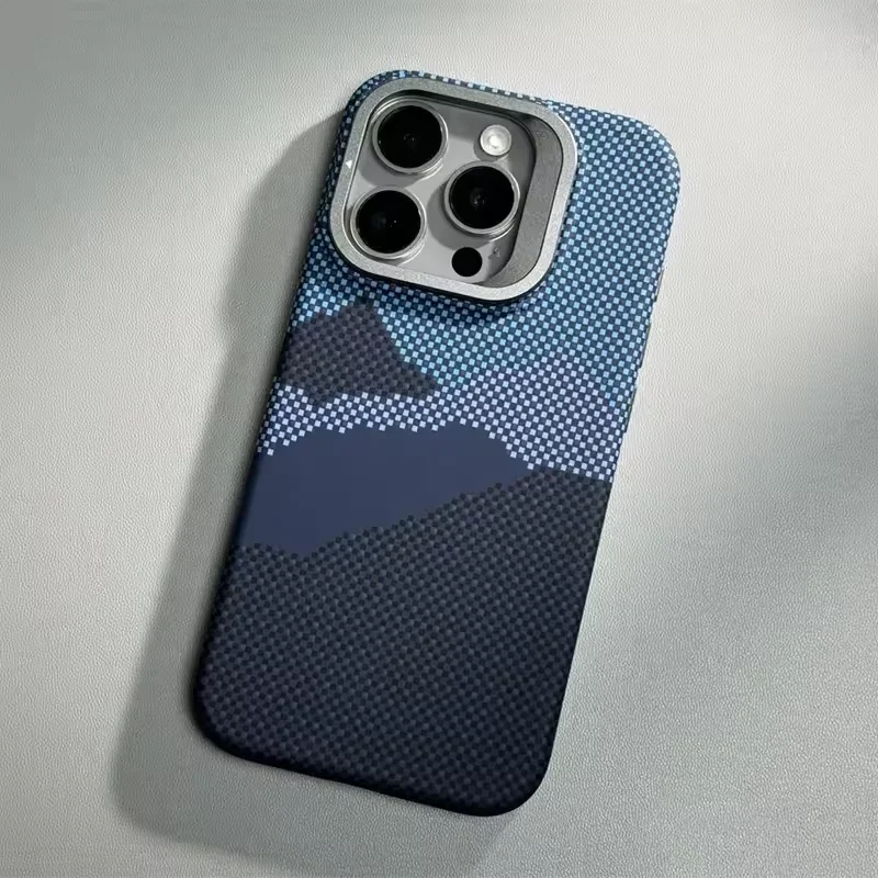 Premium Alloy Lens Stand Holder with Wireless Charging for MagSafe Phone Case - Sleek Pixel Textured Hard Back Cover