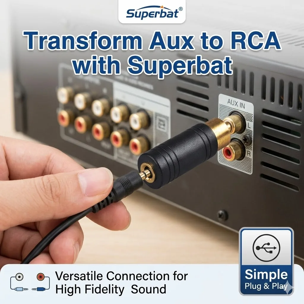 Superbat RCA Male to 3.5mm Stereo Female Audio Video Converter Adapter RF Connector for Home Theater And Ente0rtainment Systems