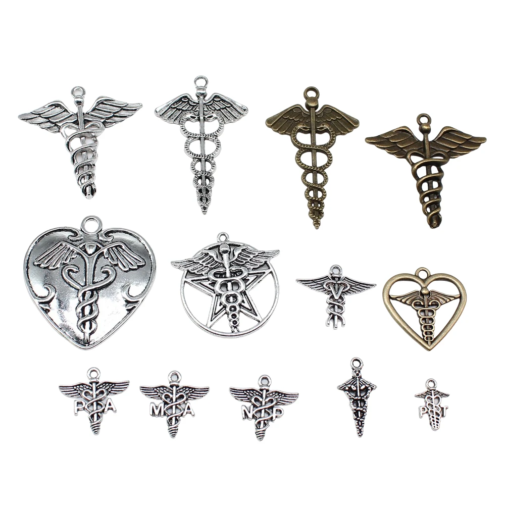 10pcs 닥터 간호사 의료 로그인 쥬얼리에 대 한 의료 지팡이 매력 펜 던 트 만들기 DIY 공예 만들기 결과 수 제 보석