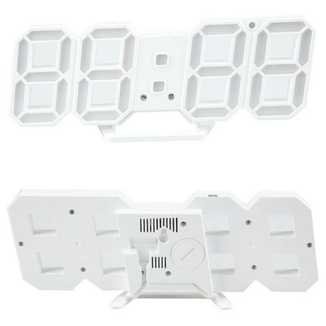 Wall Clock 3D LED Digital 24/12 Hour Display Timer Alarm Home USB Plug In