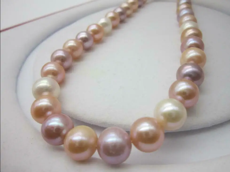 

AAA 9-10 MM White Purple Pink SOUTH SEA Multicolor PEARL NECKLACE 18"