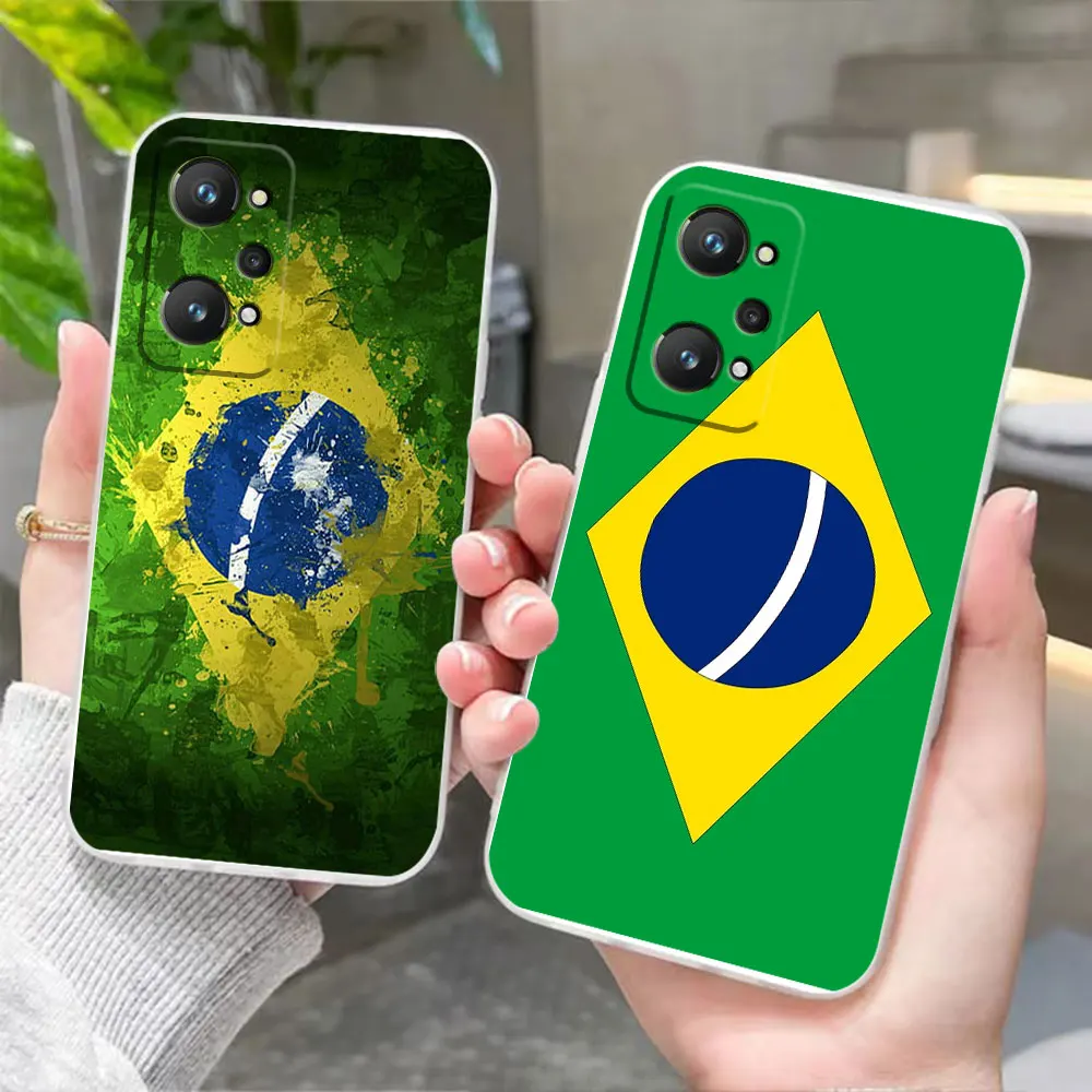 Custodia Trasparente Per Realme 10 8 7 7I 5 Gt 2 Neo 2 3 5 V15 V20 V25 X X7 V30 Pro Plus Custodia 4G 5G Funda Coque Capa Shell Flag Of Brazil