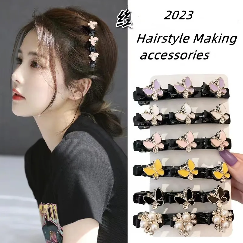 Sweet Crystal Hairpin Broken Hair Double Layer Bang Hairpins Knitted Hair Clip Children Rhinestone Flower Hair Accessories Gift