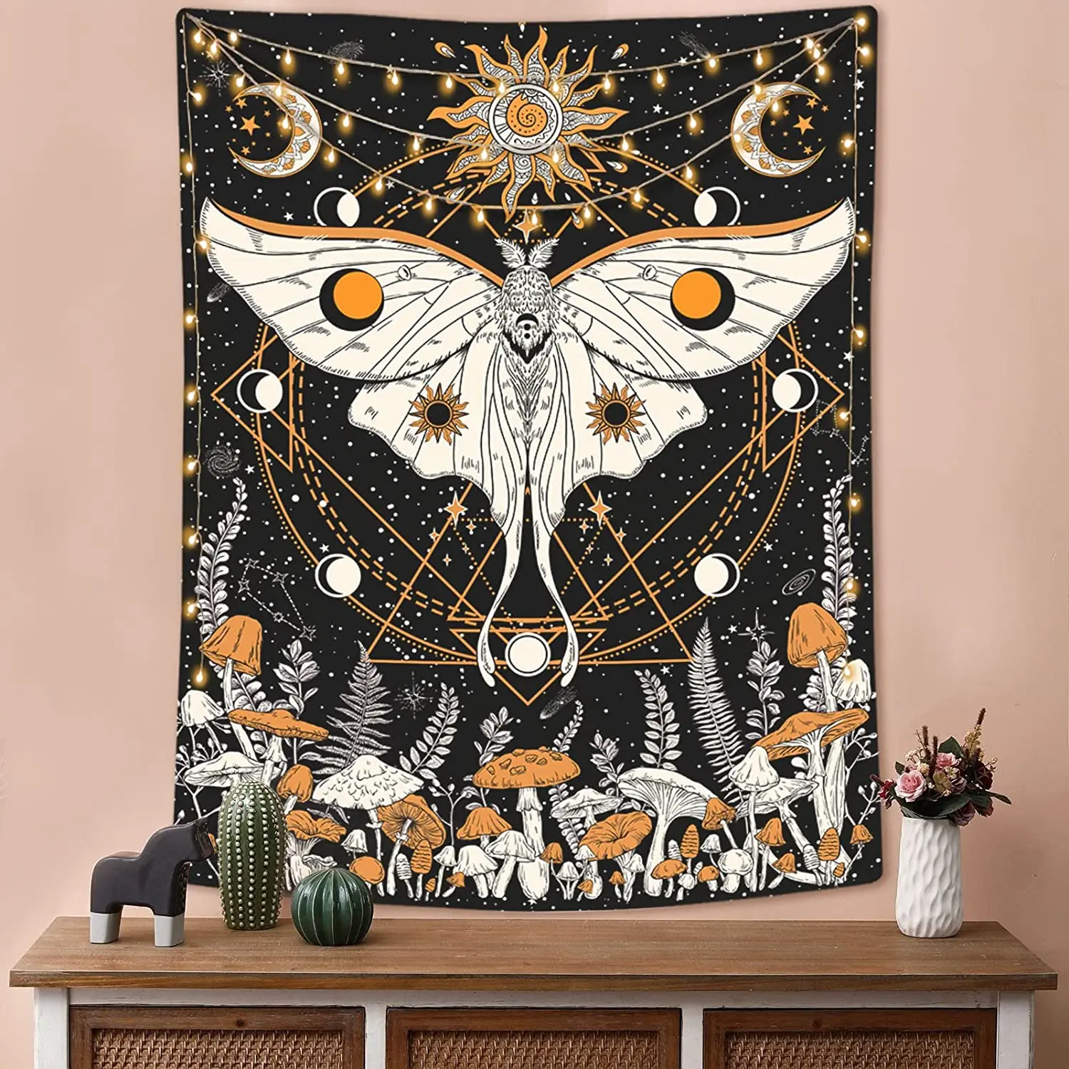 Mushroom Sun Moon and Stars Tapestry Decor Wall Hanging