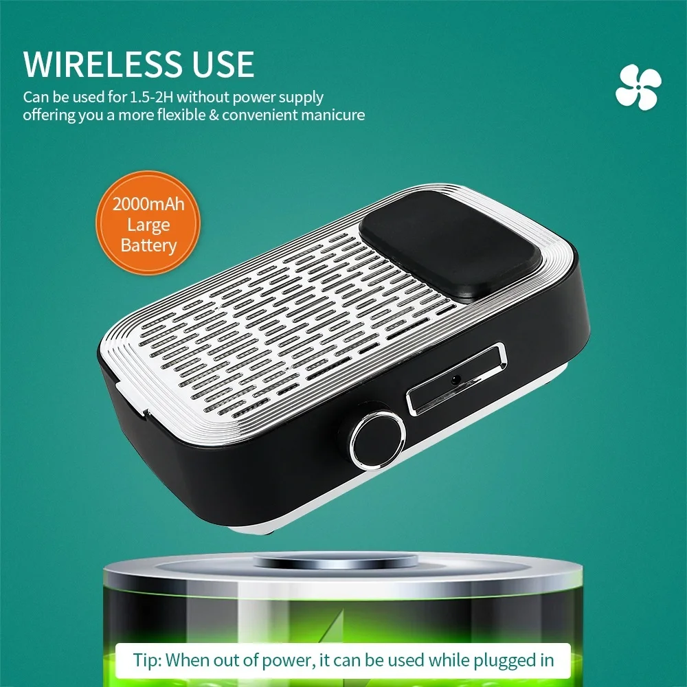 2000mAh Battery Wireless Use Nail Dust Collector 80W Ultra-strong Suction Manicure Nail Dust Vacuum Cleaner With Filter