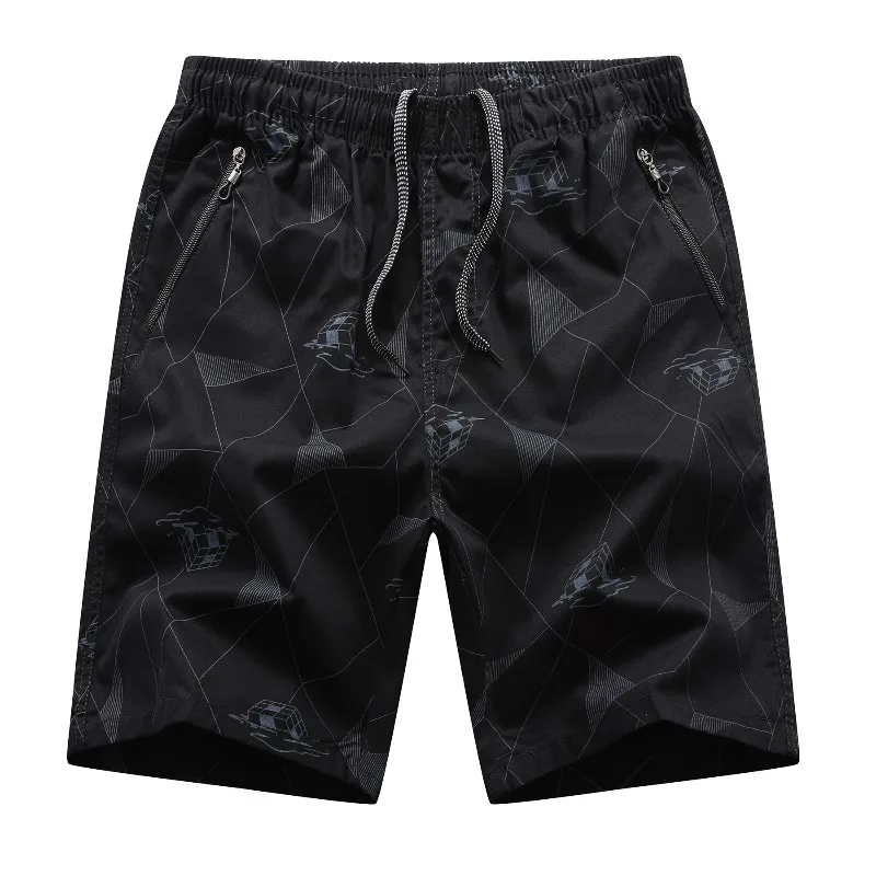 Men's Plaid Summer Elastic High Waisted Pleated Pockets Zipper Casual Sports Loose Trousers Office Lady Drawstring Shorts