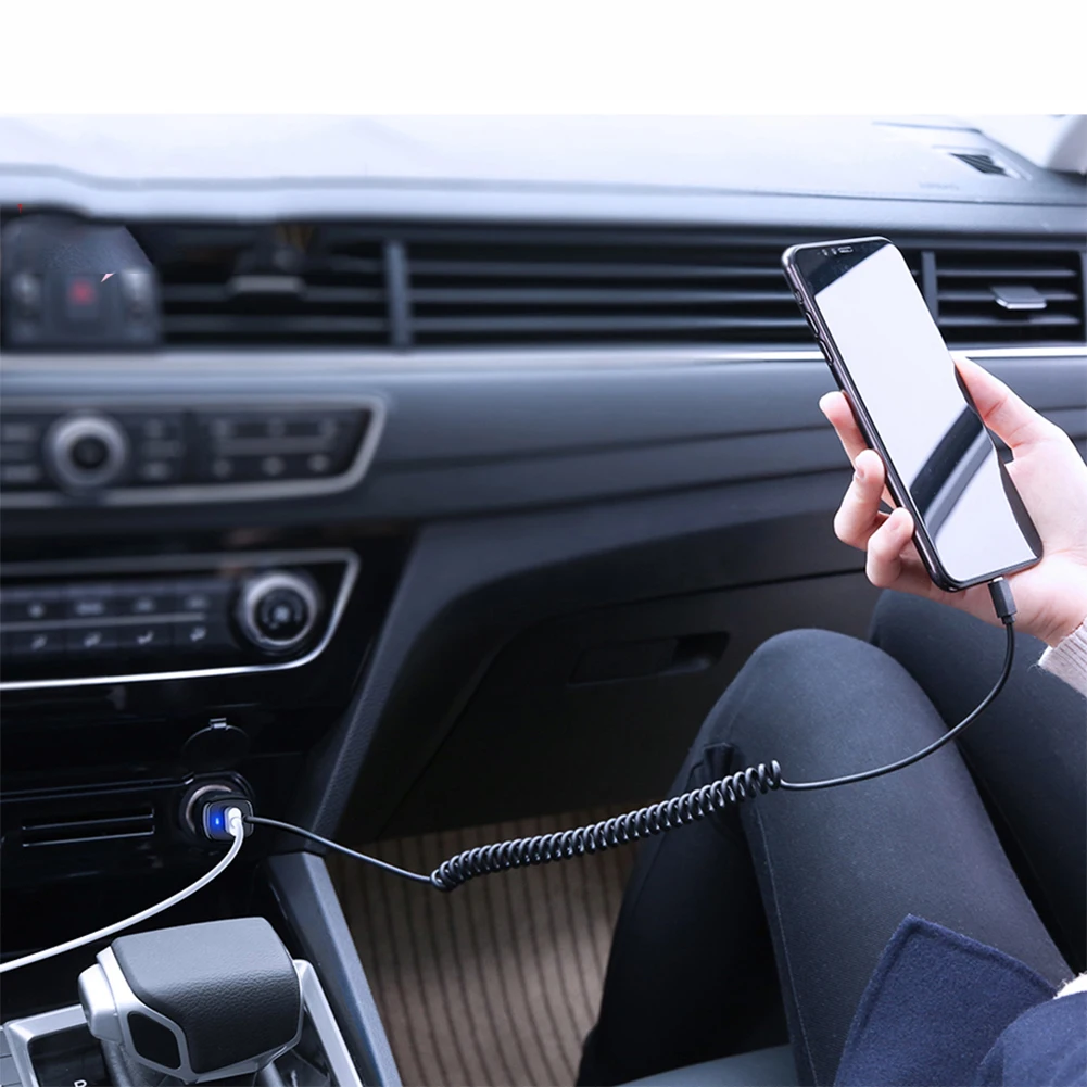 48W Car Charger With Spring USB Type C Cable for iPhone 12 11 XR 8 Cigarette Lighter USB Truck Car Charger for Android Iphone phone charger car charger car phone charger
