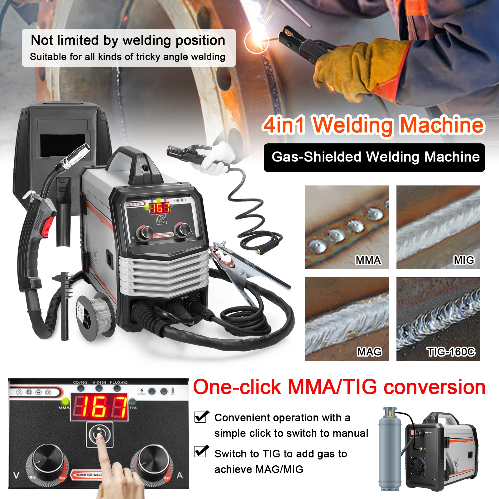 Multifunctional 4in1 MIG MMA MAG TIG-160C Inverter Welders Multipurpose Portable Electric Welding Machine Intelligent Welders