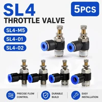 5PCS SL Type Pneumatic Speed Regulating Valve - 4mm Tube M5 1/8" 1/4" Thread Throttle Fitting Air Hose Quick Connectors 1
