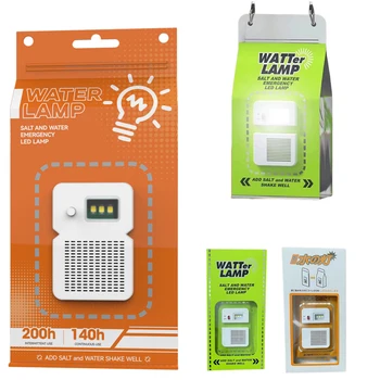 휴대용 바닷물 LED 램프, 염수 캠핑 조명, 최대 200 시간 지속되는 야간 조명, 야외 캠핑 야간 낚시용 충전 없음, 50 LM