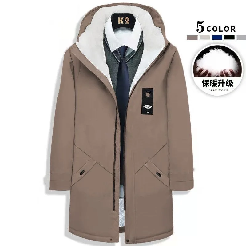 Autumn and Winter New Fashion Trend Long Plus Fleece Trench Coat Men's Casual Loose Comfortable Thick Warm Large Size Coat trench coat,warmth coat