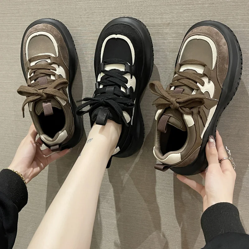 

Round Toe Casual Woman Shoe Mixed Colors Autumn Clogs Platform Wedge Basket 2022 Fall Winter Creepers Sports Cross Cross-tied Ru