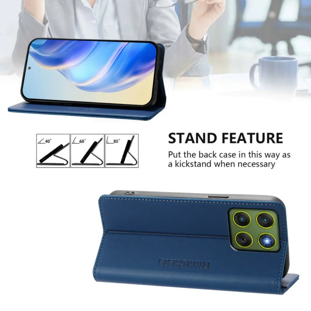 Magnetic Leather Flip Wallet Case with Card Holder - Premium Signature Design