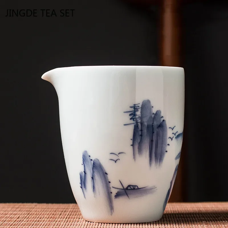 Chinese Blue and White Porcelain Gaiwan Fair Cup Hand Painted Landscape Pattern Ceramic Tea Bowl Teacup Home Teaware Accessories