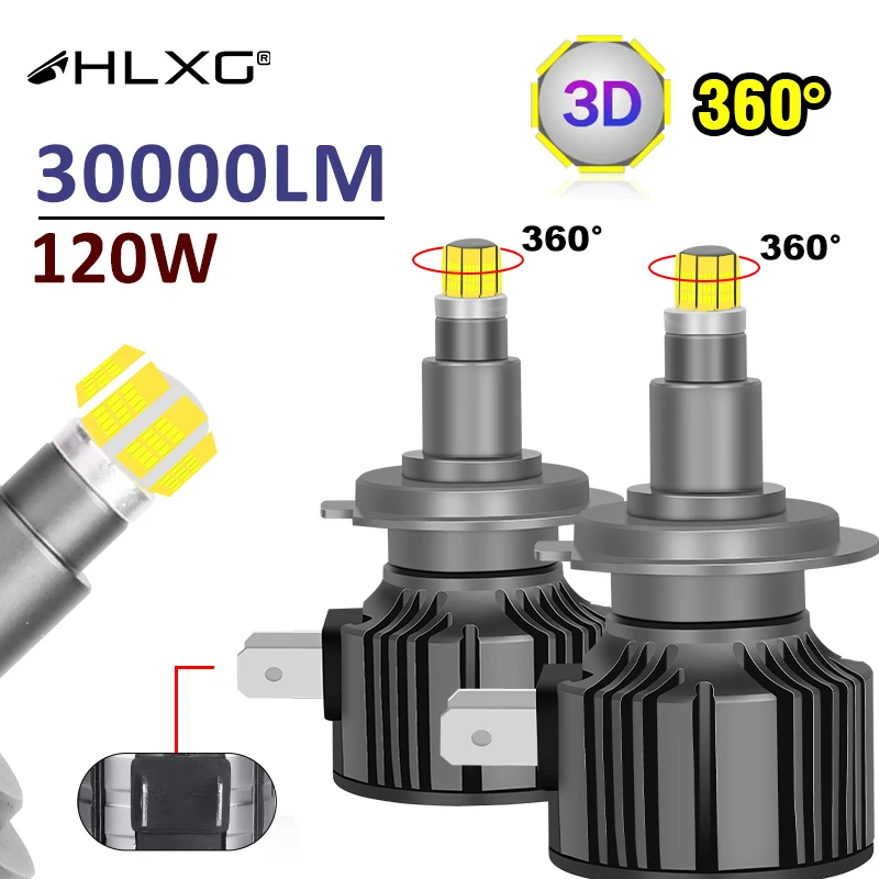 H7 Led Canbus 360 H11 H1 H4 90000lm 320w Ampoules de phare de voiture Hb3  Hb4 9012 9005 9006 D2s Led Brouillard Lampe 6000k Hlxg