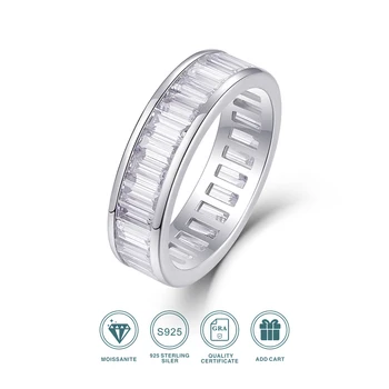 S925 Silver Iced Out Baguette Cut Moissanite Eternity Ring Fine Jewelry Platinum Plated Pass Diamond Tester Wedding Band Gift