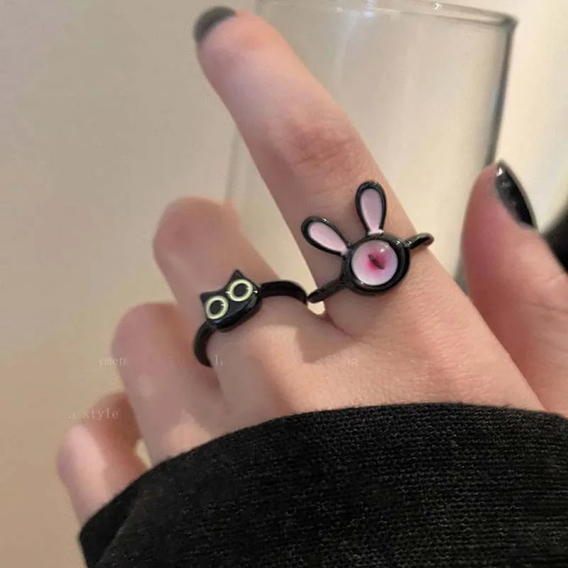 Adjustable Black Cat Ring For Women Punk Style Fashionable Accessory_voghion.com