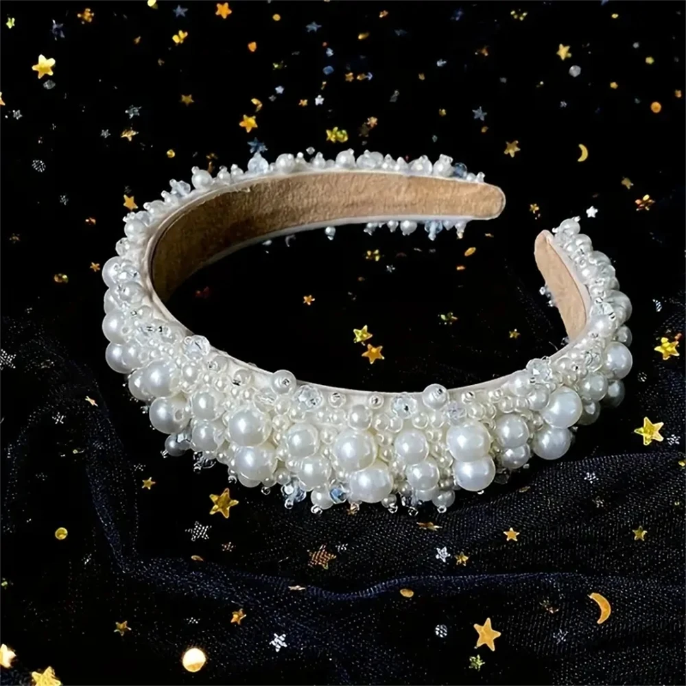 1pcs Fashion Elegance White Faux Pearl Hair Hoop Bridal Headbands Wedding Hair Accessories For Women New Wide Headband