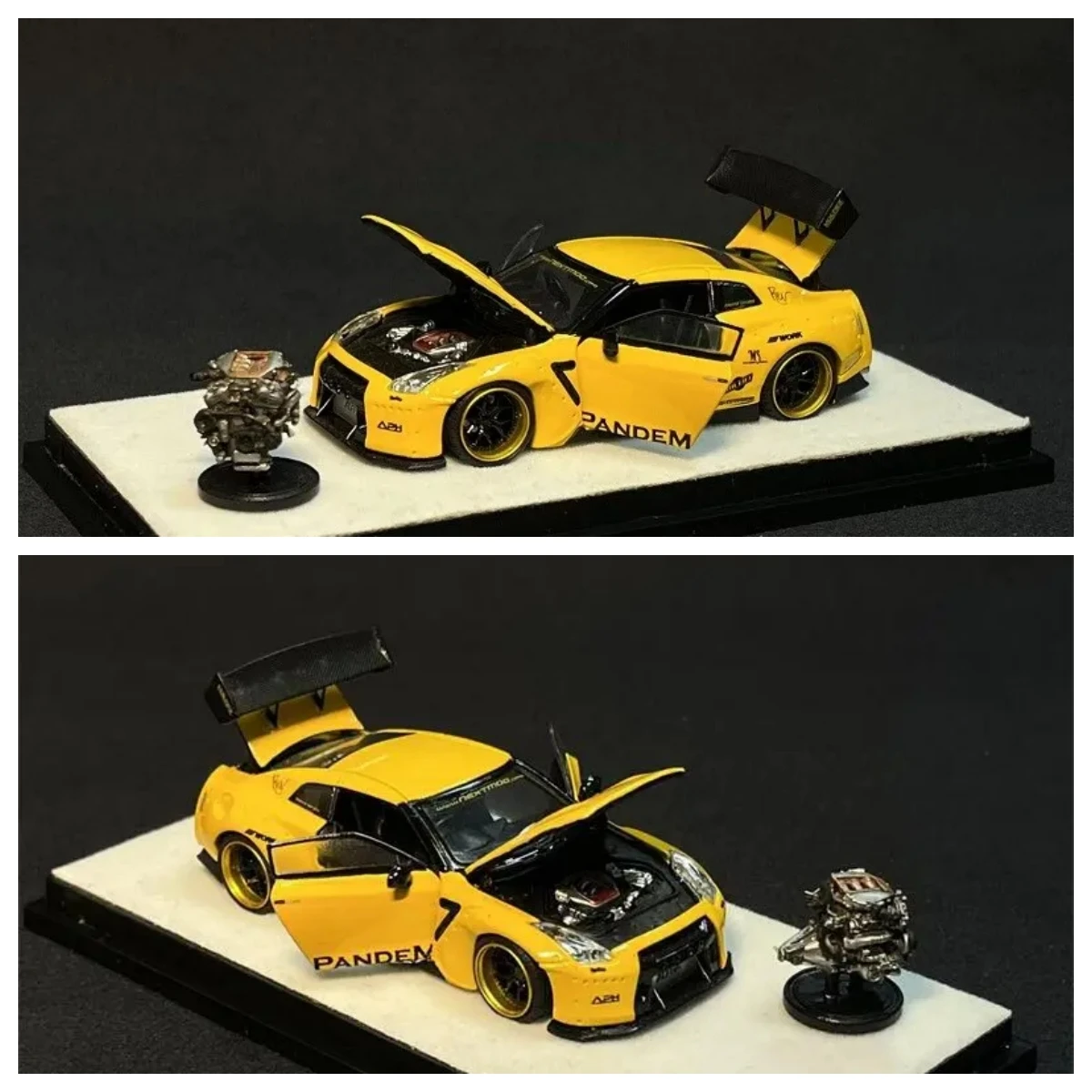 

PGM 1:64 GTR R35 Pandem желтая Коллекционная модель автомобиля, лимитированная коллекция, хобби-игрушки