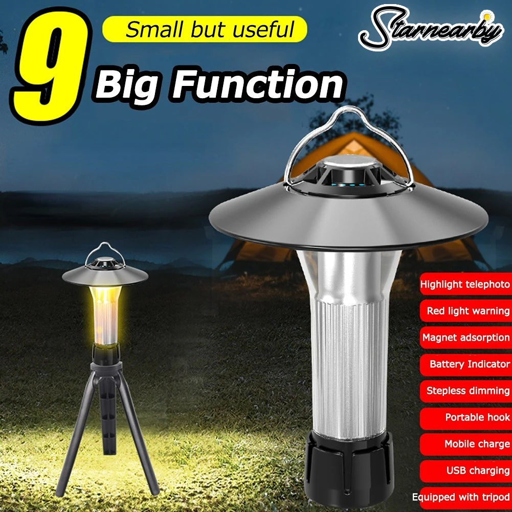 

Type-C Rechagre LED Flashlight Torch Outdoor Camping Lantern Tent Light with Manget Hanging Lamp for Fishing Camping Supplies