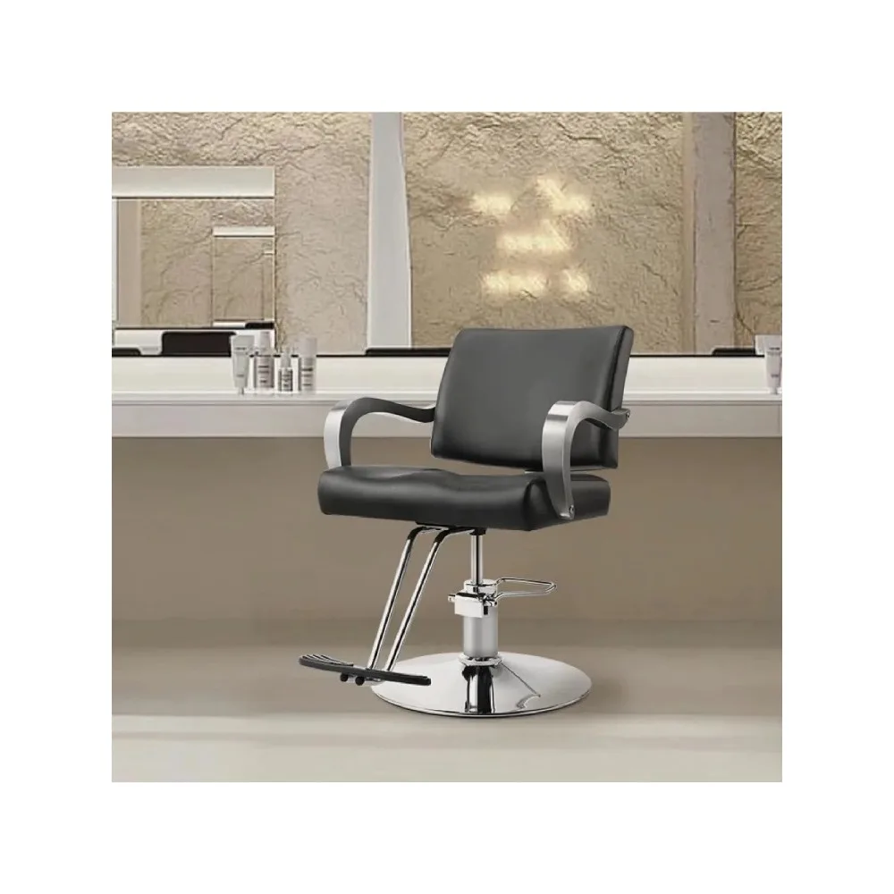 Barber Chair Equipment Thickened 360 Degrees Swivel Professional Salons Chairs Durable Styling Black, Round Base Salon Chair chromium kyler professional all purpose chair [2043] by puresana sealed hydraulic pump rotates 360 degrees premium vinyl se