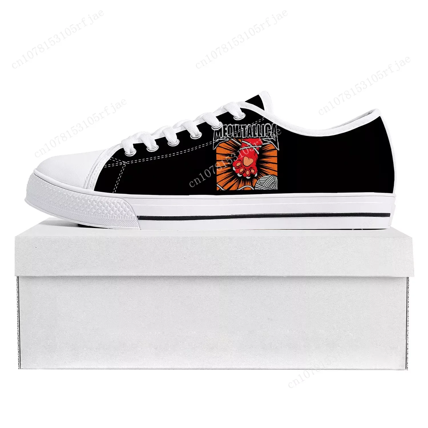 Cat Meowtallica Rock Band Pop Low Top High Quality Sneakers Mens Womens Teenager Canvas Sneaker Casual Couple Shoes Custom Shoe