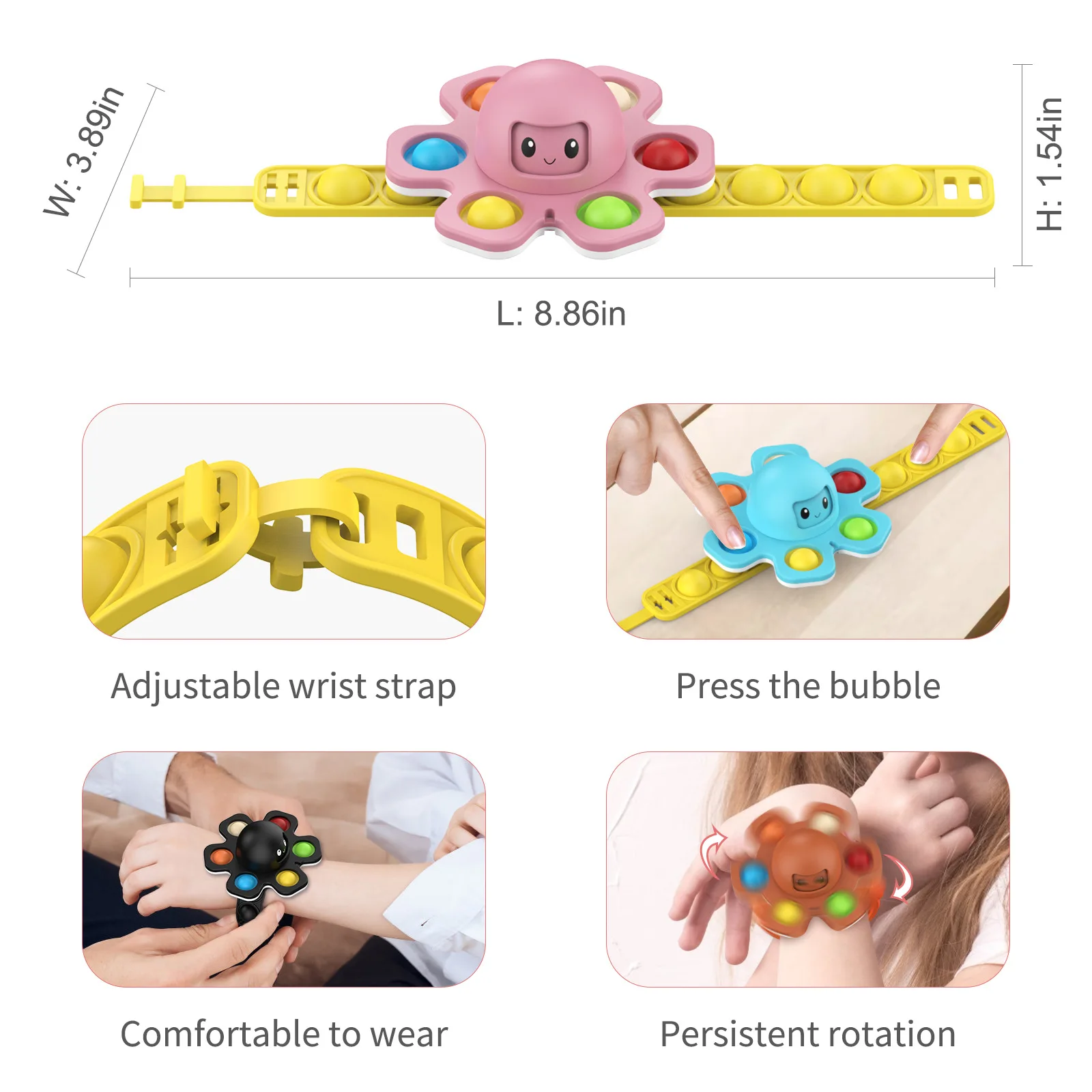 Sensory Fidget Toy Anti Stress Toy Fidget Toy Fingertip Gyroscope Toy Finger Sensory Toy Octopus Wristband Hand Fidget Push POP Antistress Toy Rotating Face Changing Gyro For Children Autism ADHD Spinning Top Bracelet