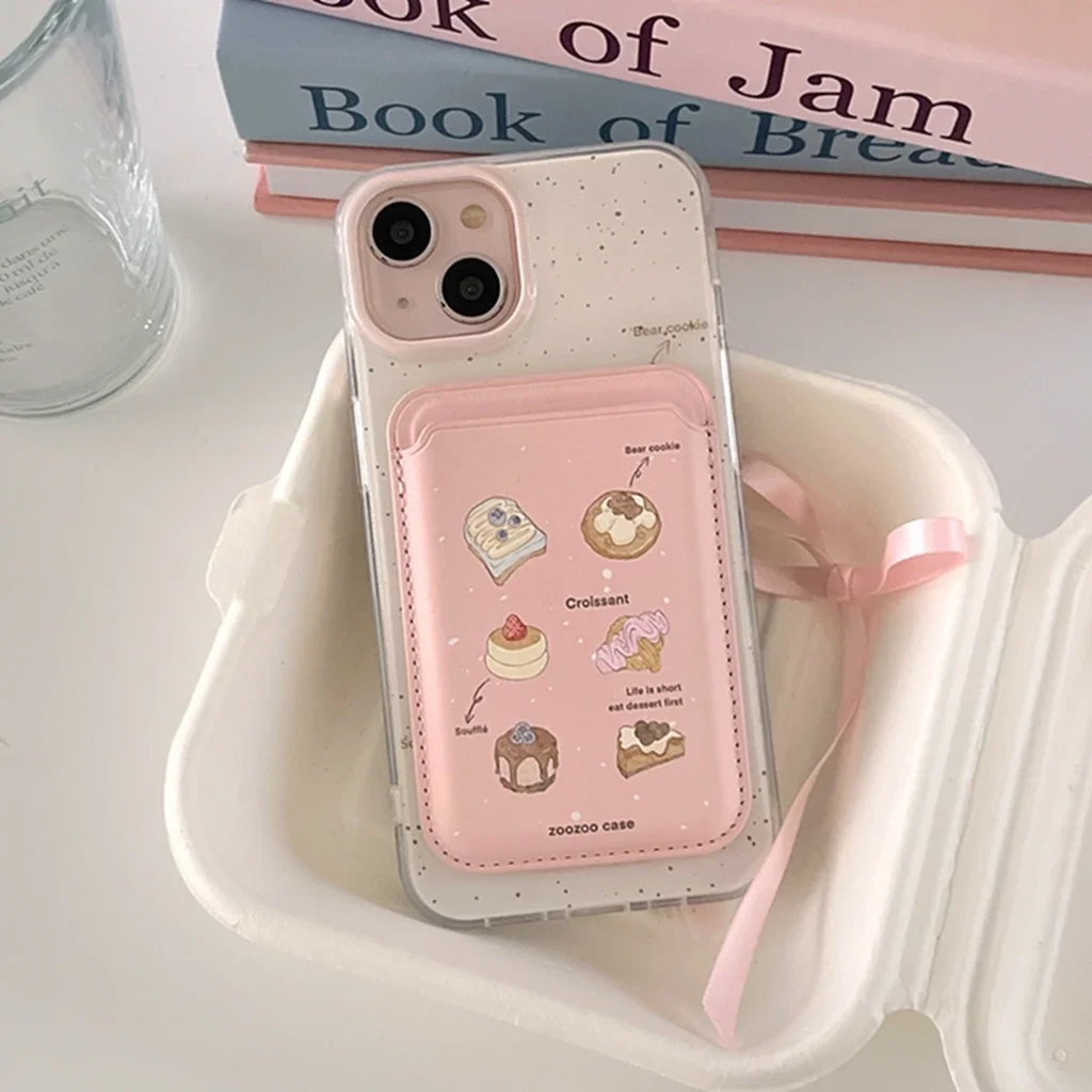 Ins Pink Splash-ink Cake Dessert Series Magnetic Card Pocket