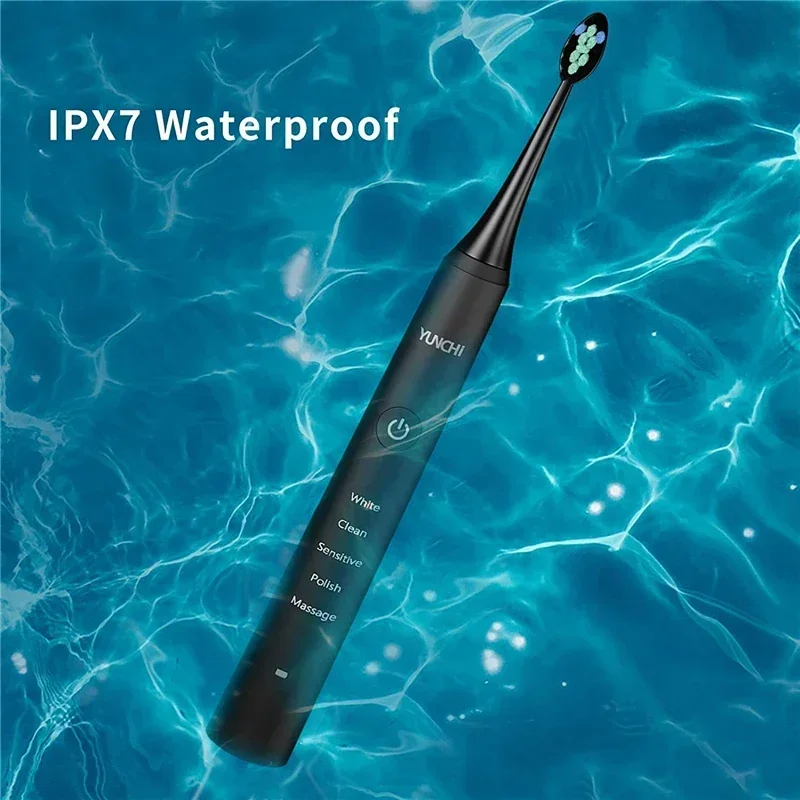 USB 충전식 소닉 전동 칫솔 Y7, IPX7 방수, 5 가지 모드, 스마트 타이머, 부드러운 강모 브러시 헤드, 성인 여행 상자