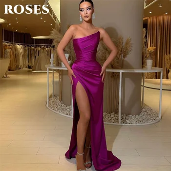ROSES Purple Elegant Prom Gown Asymmetric Sleeveless Prom Dress for Woman Satin Side Split Mermaid Evening Dresses Customized 1